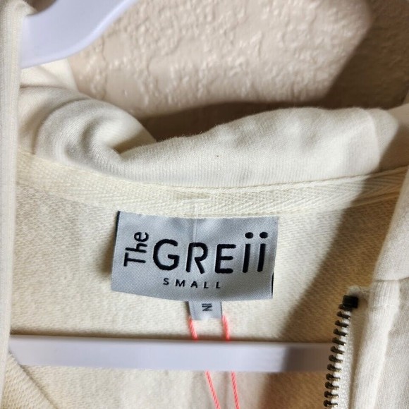 The Greii Cropped Hoodie Women's Small Ivory Cotton Long Sleeve Full Zip Pockets - Picture 6 of 8